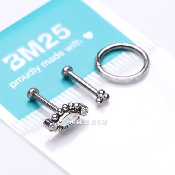 3 Pcs of Assorted Titanium Bali Beaded Marquise Fire Opal Stud x Clicker Package - Picture 3 of 3